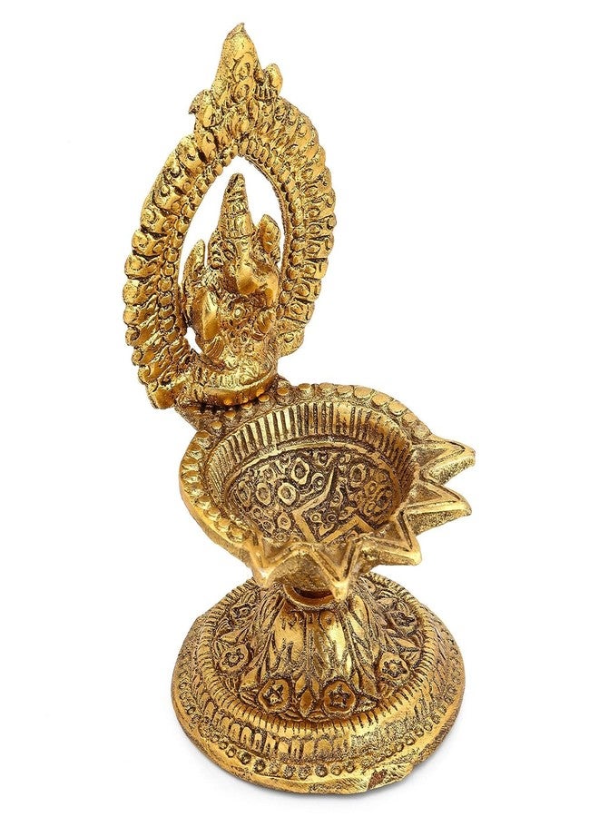 كلاسيك معدن كلاسيكي عتيق Ganeshaji Idols Diya مطلي بالذهب لمصباح زيت المعبد للمنزل والمكتب وغرفة بوجا، ديكور ديوالي 5 باتي ديا | (عبوة من 1، ذهبي) - Image 4